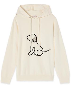 Oltre Hoodies & Sweatvesten ,Wit ,Katoen Hooded Sweater Met Kristalborduurwerk