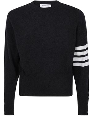 Thom Browne Truien & Vesten ,Grijs ,Kasjmier Classic Cashmere 4-Bar Pullover - Zwart