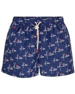 Kiton Logo Print Badeshorts - Blau