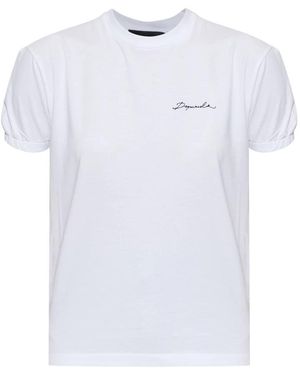 DSquared² Tops ,Wit ,Katoen Katoenen T-Shirt Met Pofmouwen