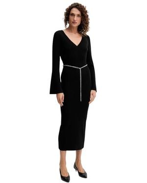 Michael Kors Kleedjes ,Zwart ,Wol Wool Blend Belted Midi Dress