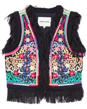 Antik Batik Jassen ,Veelkleurig ,Katoen Geborduurde Vest - Blauw