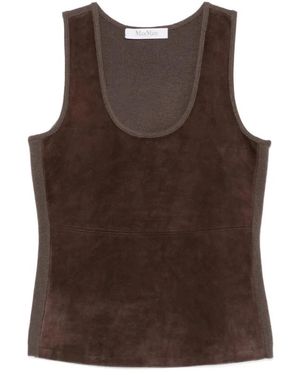 Max Mara Accordo Top Mit Wildleder-Einsatz Und Rundhalsausschnitt - Braun