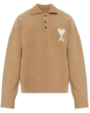 Ami Paris V-Neck Knitwear - Neutro