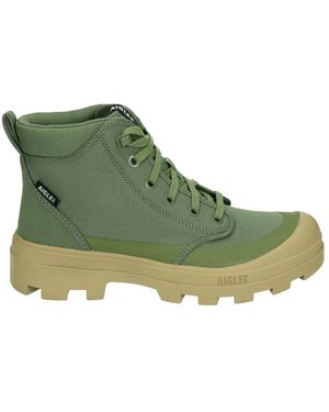 Aigle Schoenen ,Groen ,Groene Sportieve Midschoenen Met Rubberen Zool