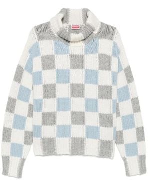 KENZO Truien & Vesten ,Veelkleurig ,Wol Checks Mock Neck Jumper - Blauw