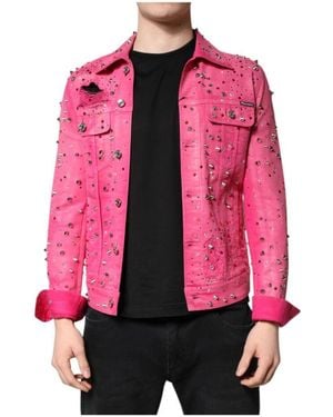 Dolce & Gabbana Rosa Crystal Verzierte Denim Jacke - Pink