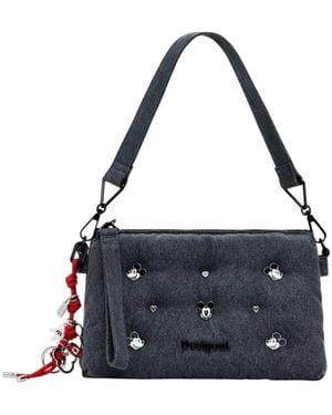 Desigual Schwarze Handtasche Mit Reißverschluss Und Innentaschen - Blau