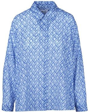 Niu Overhemden ,Blauw ,Katoen Camicia Rettangolo Con Stampa Paisley