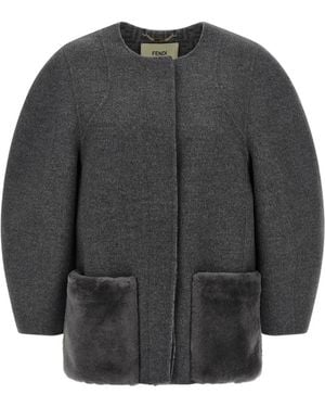 Fendi Jassen ,Grijs ,Wol Blouson Cocoon