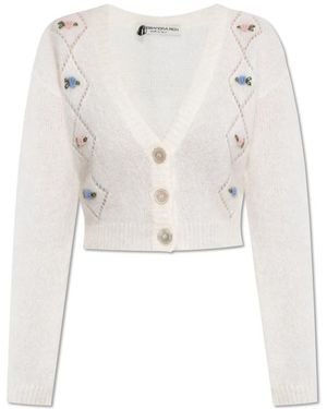 Alessandra Rich Truien & Vesten ,Wit ,Wol Vest Met Bloemenmotief