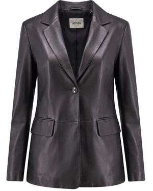 Arma Sema Single-Breasted Leren Blazer - Zwart