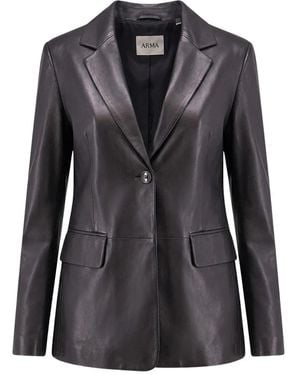 Arma Sema Single-Breasted Leren Blazer - Zwart