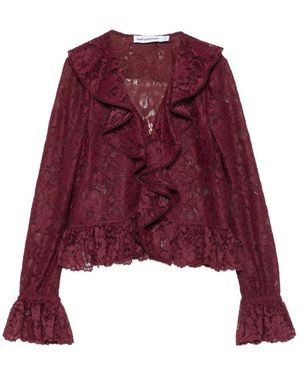 Self-Portrait Plum Lace Ruffle Top - Rood