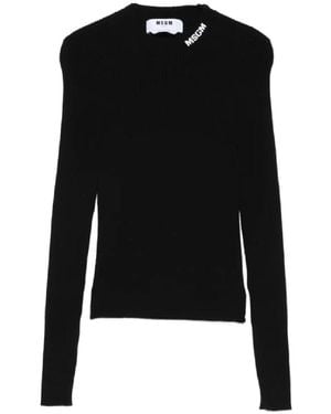 MSGM Truien & Vesten ,Zwart ,Polyester Geribbelde Stretch Trui