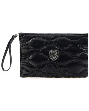 Blauer Wave Puffer Stoff Clutch Mit Strass Logo - Schwarz