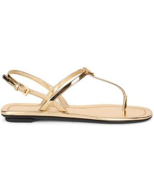 Prada Schoenen ,Geel ,Leer Platte Leren Sandalen - Metallic