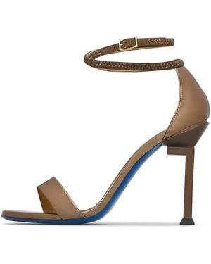 Loriblu Schoenen ,Bruin ,Leer Sandalen Met Enkelbandje Versierd Met Microkristallen - Blauw