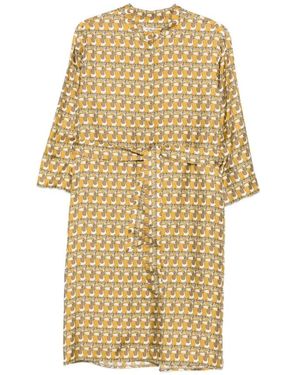 Max Mara Gele Zijden Jurk Met Opstaande Kraag - Naturel