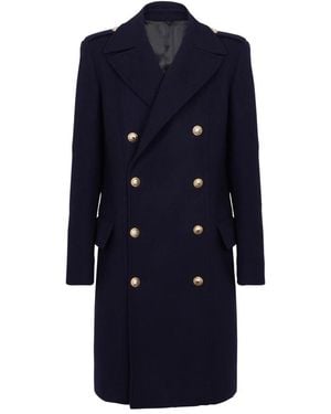 Balmain Jassen ,Blauw ,Wol Jas Van Gevilt Dubbelzijdig Wol