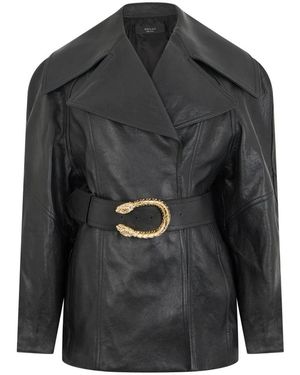 Gucci Leren Jas Met Knoopdetail - Grijs