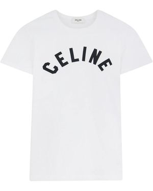 Celine Tops ,Wit ,Katoen Ribbed Cotton Jersey T-Shirt