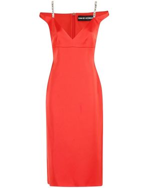 David Koma Kleedjes ,Rood ,Polyester Crystal Strap Detail Midi Dress