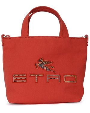 Etro Cotton Canvas Bucket Bag Met Merkpatches - Rood