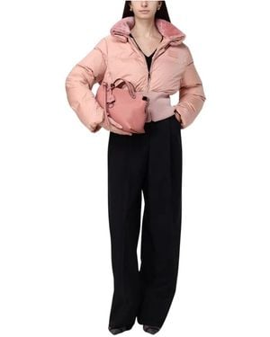 Fendi Jassen ,Roze ,Leer Cropped Jas Met Schapenvachtkraag