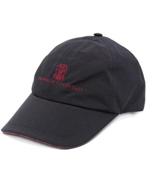 Brunello Cucinelli Blauer Bestickter Logo Verstellbarer Schnallenhut