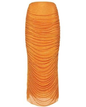 Self-Portrait Lange Ruche Rok Met Strass - Oranje