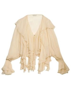 Blumarine Blouse Van Crêpe De Chine Met Ruches - Naturel