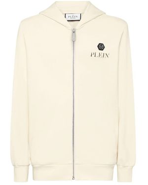 Philipp Plein Hoodies & Sweatvesten ,Katoen Hooded Sweatjacket - Naturel