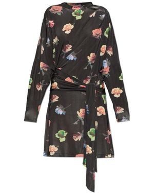 Ganni Geblümtes Mini-Kleid - Schwarz