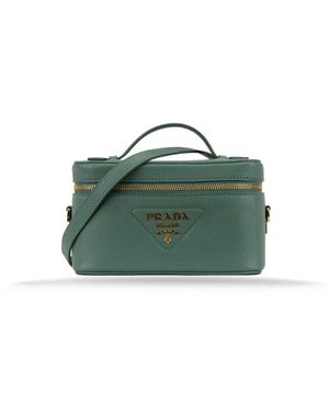 Prada Schultertasche Aus Genarbtem Leder - Grün