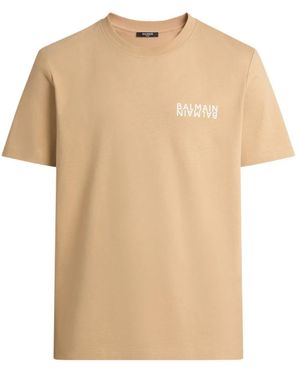 Balmain Tops ,Bruin ,Katoen Printed Mirror T-Shirt - Naturel