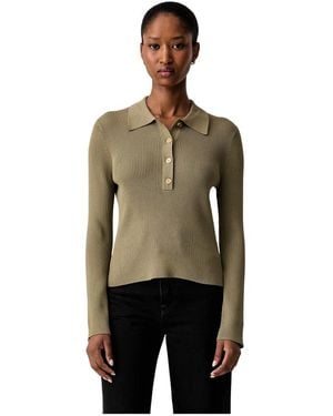 Michael Kors Tops ,Groen ,Polo Shirt Met Lange Mouwen En Knopen