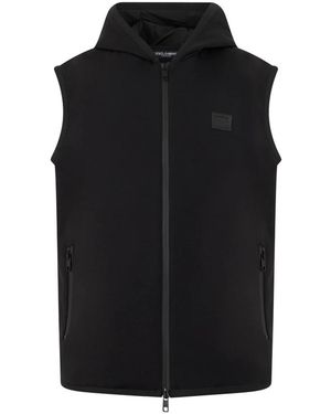 Dolce & Gabbana Jassen ,Zwart ,Katoen Technische Stoff Gilet Met Capuchon
