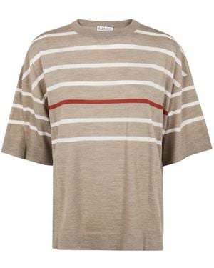 Brunello Cucinelli Trui Met Ronde Hals En Korte Mouwen - Naturel