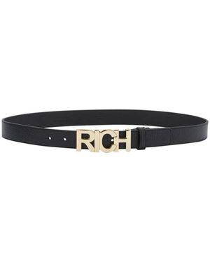 John Richmond Leder Gürtel Mit Goldener Schnalle Rich - Schwarz