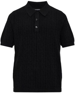 Balmain Truien & Vesten ,Zwart ,Leer Monogram Gebreide Poloshirt