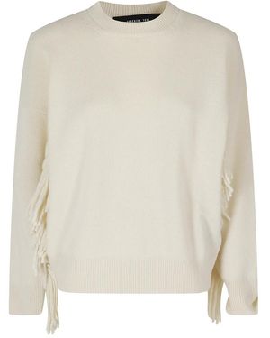 FEDERICA TOSI Rundhals-Strickpullover M/L Mit Fransen - Weiß