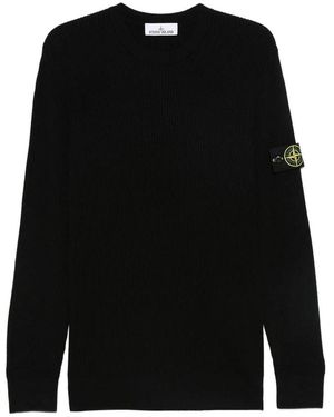 Stone Island Truien & Vesten ,Zwart ,Wol Trui Met Ronde Hals En Ribbelstructuur
