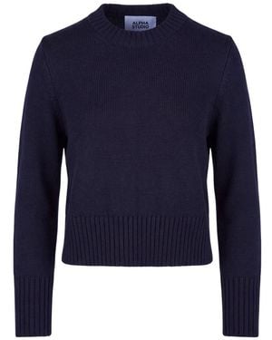 Alpha Studio Merinowollen Trui Met Ronde Hals - Blauw