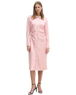 DKNY Satin-Panelled Button-Front Midi Jurk - Roze