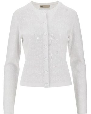 Tory Burch Truien & Vesten ,Wit ,Polyester T Monogram Pointelle Knit Cardigan