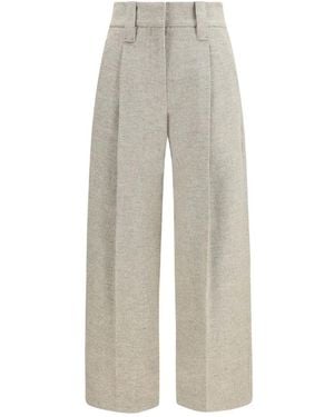 Brunello Cucinelli High-Waisted Geplooide Broek - Grijs