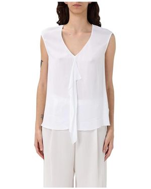 Hanita Seidenbluse Mit V-Ausschnitt Und Gerüschtem Detail - Weiß