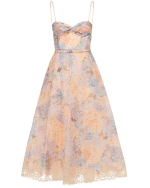 Zimmermann Kleedjes ,Veelkleurig ,Katoen Zijdeblend Jurk Met Print - Roze