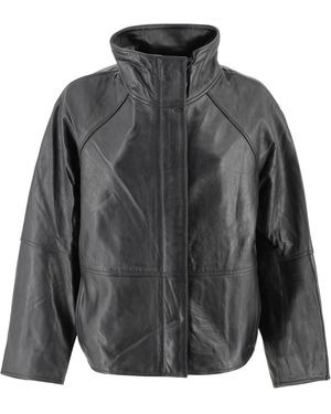 Soeur Zwarte Leren Oversized Jas Ritssluiting - Grijs